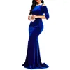 Sukienki swobodne królewskie niebieskie rozciąganie aksamitna długość podłogi wieczorna nocna sukienka Bodycon Bodycon Black Mermaid Party