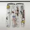 Designer Pants High Street Saint Michael Cartoon Graffiti Freehand Loose Casual Couple