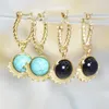 Hoop Earrings WTLTC French Drop Natural Stone Beaded For Women 3Color Vintage Round Pendant Turquoise Hoops With Dotted