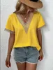 2023 Neue Frauen V-Ausschnitt Spitze Casual Solid Shirt Chiffon plus Größe Bluse Seide Damen Sommer Tops Blusen