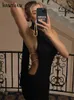 Casual Dresses Hawthaw Women Party Club Evening Birthday Bodycon Streetwear Black Long Dress 2022 Summerkläder Partihandel för företag P230322