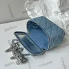23P Womens Camellia Denim Vanity Box Bag With Mirror Cosmetic Case Crush Heart Love Bead Silver Metal Hardware Crosdsbody Shoulder Card Holder Designer Handbag 18CM