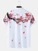 Mens Casual Shirts Men Clothing Summer Mens Casual Ink Painting Plum Short Sleeve Shirts Beach Shirts for Men 230323