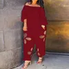 Pants Plus Size Women Jumpsuit Autumn Casual Print Sexy Slim Backless Crochet Ladies Clothing 2023 Fashion Loose 5XL