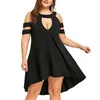 Casual Dresses Plus Size XXXXXL Summer Fashion Women Black Short Sleeve Dress O-Neck Cold Shoulder Strapless Hollow Out 888