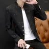 Mäns kostymer Hoo 2023 Men's Autumn Printing Gilding Stand Collar Blazer Youth Slim Stilig Fashion Three Button