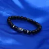 Strand Religious Style Classic Copper Buddha Head Bracelet Matte Black Frosted Stone Beaded Elastic Handmade Jewelry For Women