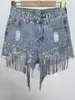 Kvinnor Jeans Summer Elegant Shorts Lady Tassel Beading High midjebrett ben Denim Kvinnlig solid för kvinnor kläder 230322