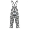 Kvinnors jumpsuits svartvit checkerboard kontrollera löst smörgåsar gitter playsuits siamese plädar springer bodysuits breda ben byxor