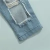 Roupas Conjuntos 2-7 anos infantil garotas Spring ousada Solid Black O-Golago Longo Longo Longo Hold Out Tops Ripped Jeans Set para