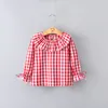 Kids Shirts Spring Baby Girls Full Sleeve Blouse Children Checkered Ruffles Collar Shirt Top Kids Flare Jumper Clothes 230323