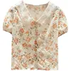 Women's Blouses Chiffon Blouse Women Fashion Shirt Doll Collar Embroidered Floral Girlish Short Sleeve Janpenese Style Cute Button
