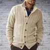 Men's Sweaters Sweater Coat Button Closure Solid Color Long Sleeve Stand Collar Simple Style Warm Polyester Winter Cardigan Thicken Man