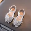 Sandals Summer Girls Fashion Sequins Bow Princess Shoes Baby Girl Flat Heel Size 21 35 l230322