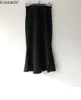 スカートSデザインシックな韓国ファッション女性オフィスレディソリッドブラックハイウエストチュニックロングスプリットスリットスリットペンシル230322