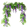 装飾的な花ウィステリア偽の植物葉のレーフトレーニング人工花の花輪結婚式のアーチ装飾アイビーウォール装飾