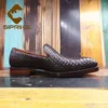 Kledingschoenen sipriks heren gevlochten leer geïmporteerd donkerbruine kalf slip-on elegant zwarte zakelijke sociale heren suit