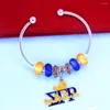 Braccialetto Personalizzato a Forma di C Polsino Filo di Perline Blu Giallo Perline Greco Sorority Barboncino Sigma Gamma RHO Braccialetti Gioielli Della Signora