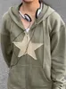 Womens Hoodies Sweatshirts stjärnor trycker Kvinnor Vintage Star Patch Baggy Zip Up Hoodie 230323