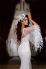 Prachtige zeemeermin trouwjurken lieverd lovertjes mouwen met veren backless veter omhoog court jurk op maat gemaakte plus size bruidsjurk vestidos de novia