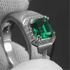 Cluster Rings Fashion Square Green Crystal Emerald Gemstones Diamonds For Men White Gold Silver Color Bague Jewelry Wedding Band Gifts