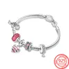 2023 New S925 Sterling Silver Women Pandora Charming Bracelet Summer New Ocean Interweaving Pink Suspending Bracelet Girl Gift