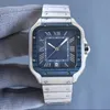 스퀘어 탱크 망 시계 40mm 블랙 고무 및 스테인레스 스틸 기계식 시계 케이스 팔찌 패션 날짜 시계 남성 손목 시계 Montre De Luxe 방수 007