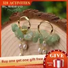 Charm GLSEEVO 925 Sterling Silver Jade Natural Freshwater White Pearl Drop Earrings Ear Pin Woman luxury Design Jewelry Gift GE0991C Z0323