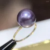 Cluster Rings D518 Perle Bague Fine Jewelry Solide Or 18K Rond 11-12mm Nature Perles Violettes D'eau Douce Pour Les Femmes Présente