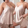 Vêtements de nuit pour femmes grande taille 3XL-5XL femmes pyjamas costume vêtements de nuit col en v sangle caraco ensemble été Sexy pyjamas lâche salon porter avec