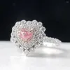 Cluster Rings 0.207ct Heart Shape Pink Diamonds Solid 18K Gold Female's Wedding Engagement For Women