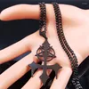 Naszyjniki wisiorek pentagram kościele szatan widelec krzyżowy naszyjnik ze stali nierdzewnej Satanizm symbol biżuteria Halloween prezent Joyas n3002