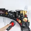 Electric RC Track Simulation Train Fjärrkontroll Retro Steam Electric Stepless Speed ​​Smoking Children S Toys 230323