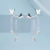 Charm Trendy 925 Sterling Silver Micro AAA Zircon Chain Butterfly Sparkling Tassel Earrings Gift For Women Fine Jewelry ER026 Z0323