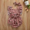 Rompers 024m doğumlu kız bebek romper Born Girls için Beyaz Pembe Çiçek Baskı Romper