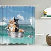 Rideaux de douche Chat rideaux de douche salle de bain mignon tissu 3D avec crochets drôle imperméable ou tapis 230324