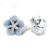 Stud Earrings Elegant Ladies Shiny Zircon Crystal Blue Lotus Tree Wedding Jewelry Gifts