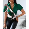 Camicette da donna Catene nere Maglie a manica corta stampate Donna Monopetto Color Block Vintage Boho Camicie Abiti estivi Blusa Femme