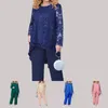 Women's Plus Size Pants Women Clothing Long Sleeve Lace Blouse Wide Leg Loose Two Piece Outfits Matching 2 Sets Outfit 230324