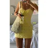Casual Dresses Xingqing Yellow Floral Print Women Dress Y2k Aesthetic Boho Sleeveless Bodycon 2000s Beach Party Clothes Streetwear