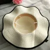 Wide Brim Hats Women Bowknot Straw Weave Wavy Sunscreen Outdoor Beach Sunhat Cap HatWide