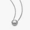 Round Sparkle Halo Necklace for Pandora Real Sterling Silver Wedding designer Jewelry For Women CZ Diamond Engagement gifts Necklaces with Original Box Set