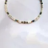 Choker Round Flat Natural Shell Beads Green Dot Jasper Red Agate Stone Mixed Necklace Fashion Classic Par Gift grossist 2023