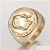 Bandringar rostfritt stål napoleon huvud scpture ring guld solida män USA standard storlek 7/8/9/10/11/12/13/14 Tre nsional Letter Ext Dhqij