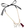 Pendant Necklaces Classic Ethnic Style Long Ribbon Chain Necklace Created Pearl Star Moon 2023 Fashion