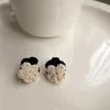 Hoop Earrings French Retro Black And White Color Knit Flower Female Korean Small Personality Wild Temperament Ears