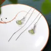 Charm S925 Sterling Silver Hetian Grey Jade Pearl Ear String Retro Personlig Ginkgo Leaf Lady Temperament Eardrop Earring Z0323