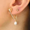 Boucles d'oreilles Simple Classique Femmes Bijoux Clair Cz Pavé Goupille De Sûreté Trombone Boucle D'oreille Avec Perle De Mer Fraîche Charme Pour Fille Cadeau