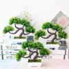 Decorative Flowers 23x28cm Green Artificial Pine Tree Potted Bonsai 4Forks Grass Ball Simulation Guest Greeting Small Plants Home Decor