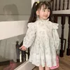 Girl Dresses Baby Girls Flowers Cotton Linen Casual Dress For Kids Flare Sleeve Spring Fall Plaid Preppy Lace Outfit Child